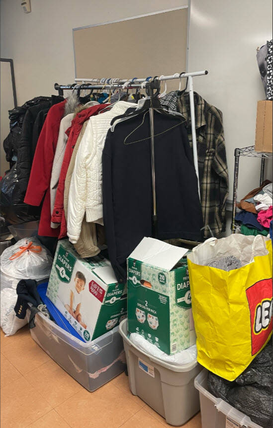 Community members receiving aid