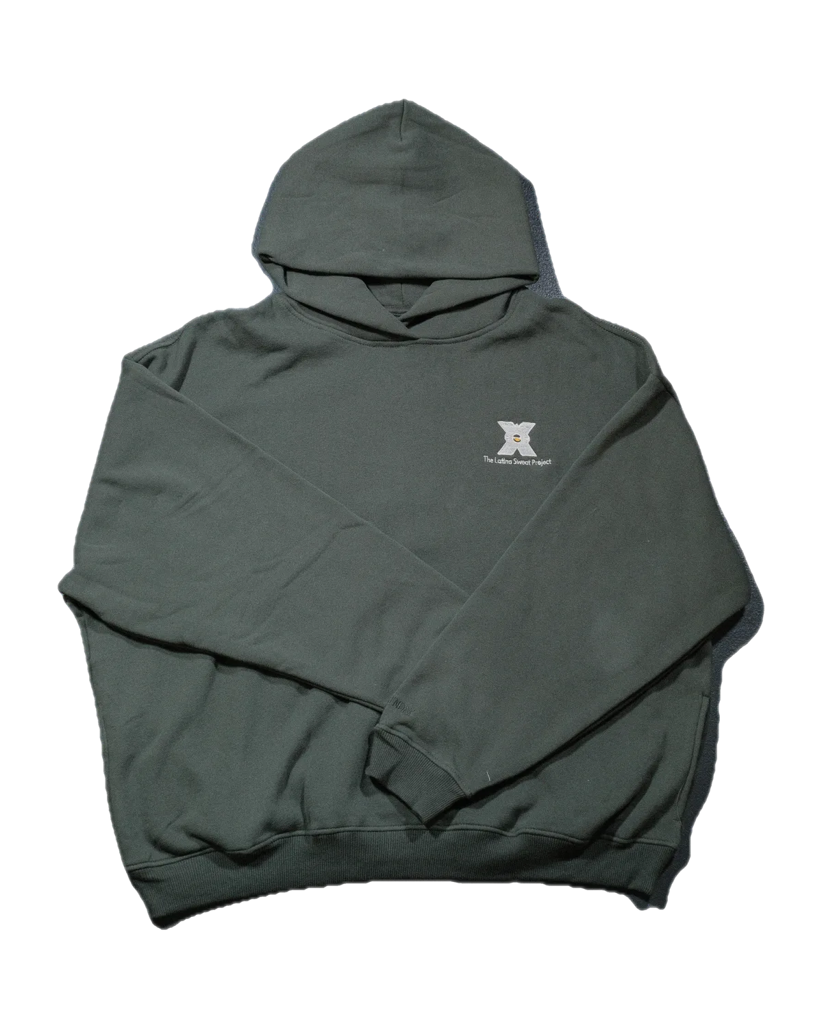 Forest green pullover hoodie with the small LSP X on the chest
