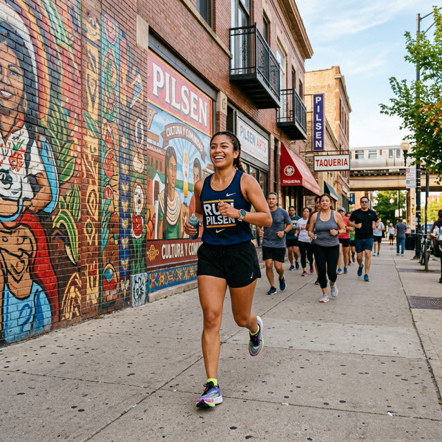 Community members running together at Monday Miles